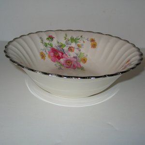 SEBRING PURPLE ROSE Ivory Porcelain 8.5" Round Serving Bowl 22K GOLD Scalloped B